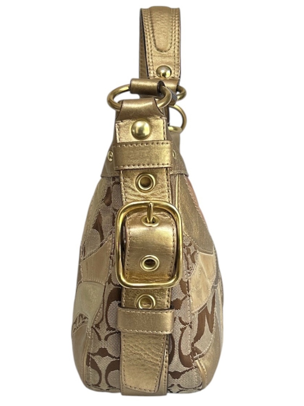 Coach Zoe Patchwork Hobo Bag Medium Brown Khaki Leather Shoulder Retro Y2K - Picture 4 of 16